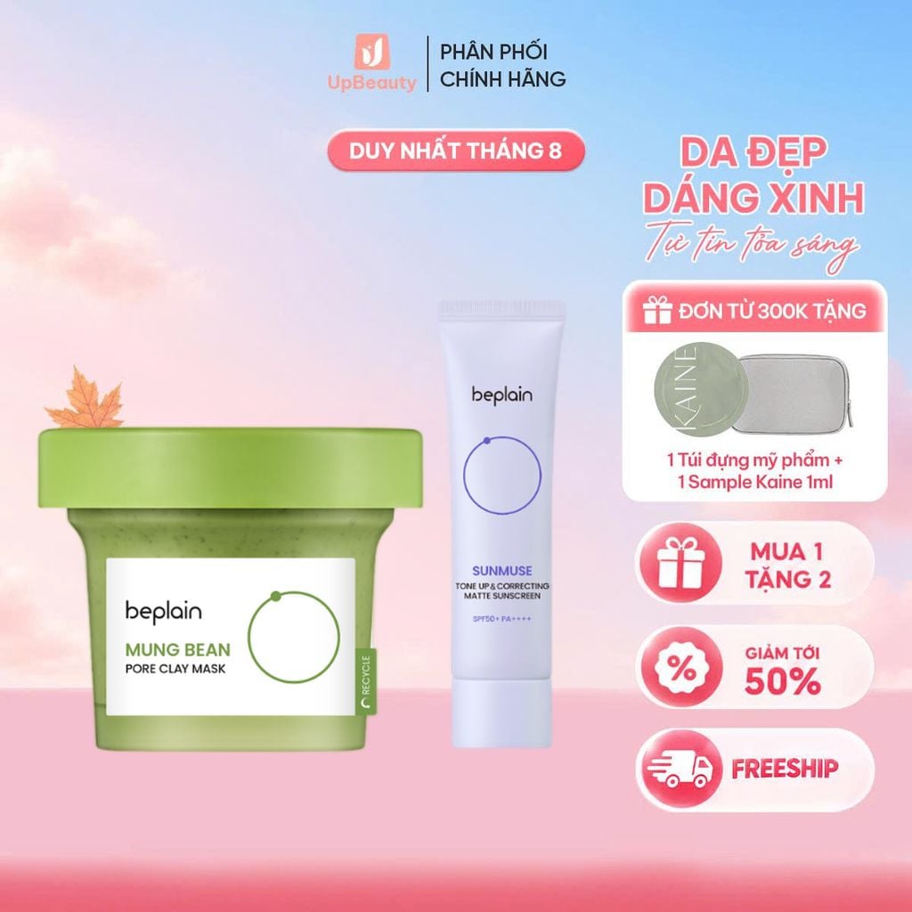 Combo Hộp Mặt Nạ Đất Sét Beplain 120ML Và Kem chống nắng Beplain Sunmuse Tone - Up & Correcting Matte Sunscreen 50ml