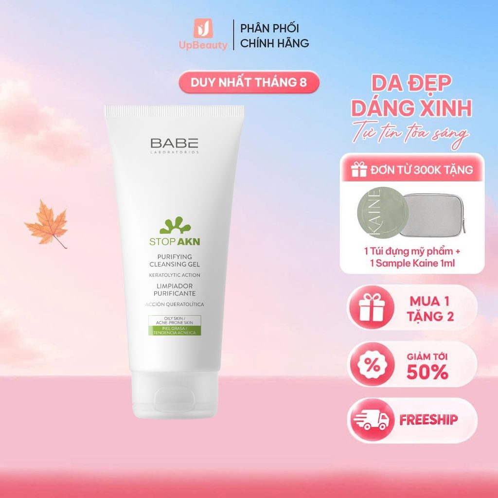 Sữa Rửa Mặt Cho Da Dầu Mụn Babé Stop Akn Purifying Cleansing Gel Làm Sạch Sâu, Hỗ Trợ Cải Thiện Mụn 200ml