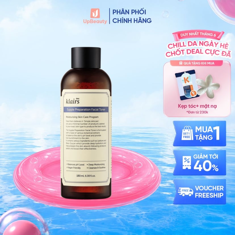 Nước hoa hồng Klairs Supple Preparation Facial Toner dịu nhẹ, cân bằng độ pH, dưỡng ẩm sâu 180ml Nước hoa hồng Klairs Supple Preparation Facial Toner dịu nhẹ, cân bằng độ pH, dưỡng ẩm sâu 180ml