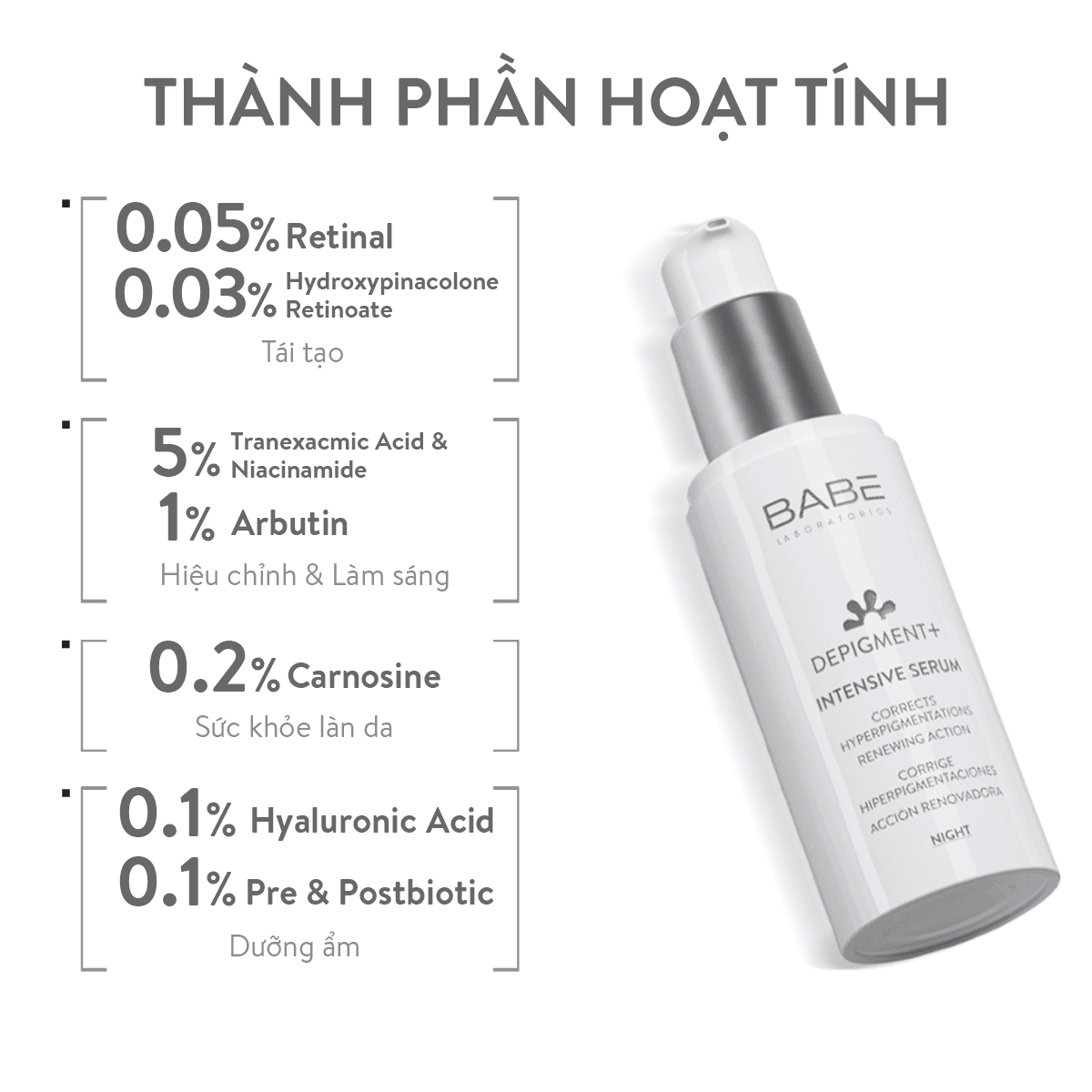 Tinh Chất Dưỡng Sáng Da Và Cải Thiện Vết Thâm Nám BABÉ DEPIGMENT+ Intensive Serum Chai 30ml - ảnh 2